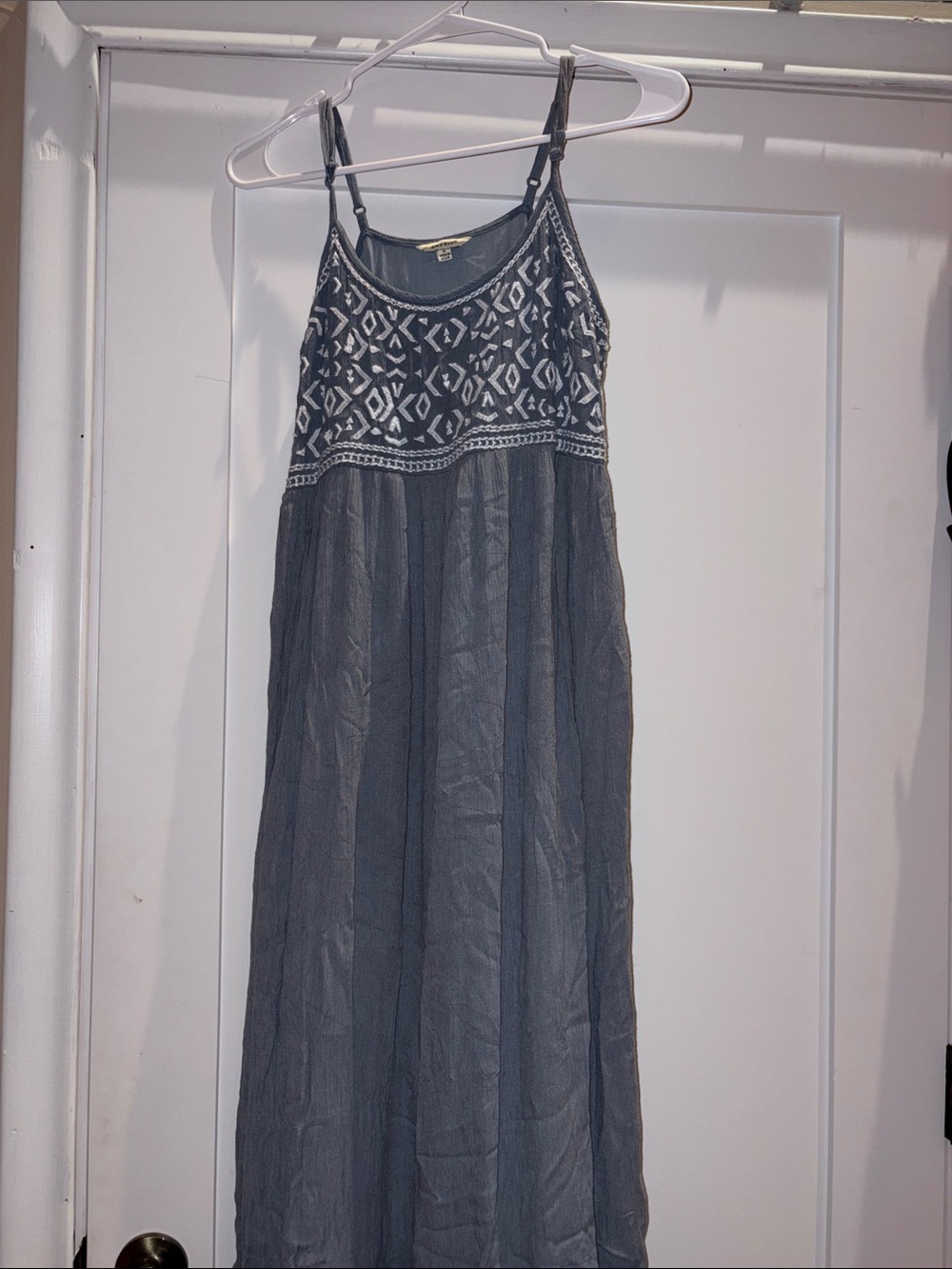 Sim & Sam Gray Embroidered Maxi Dress with Adjustable Spaghetti Straps
